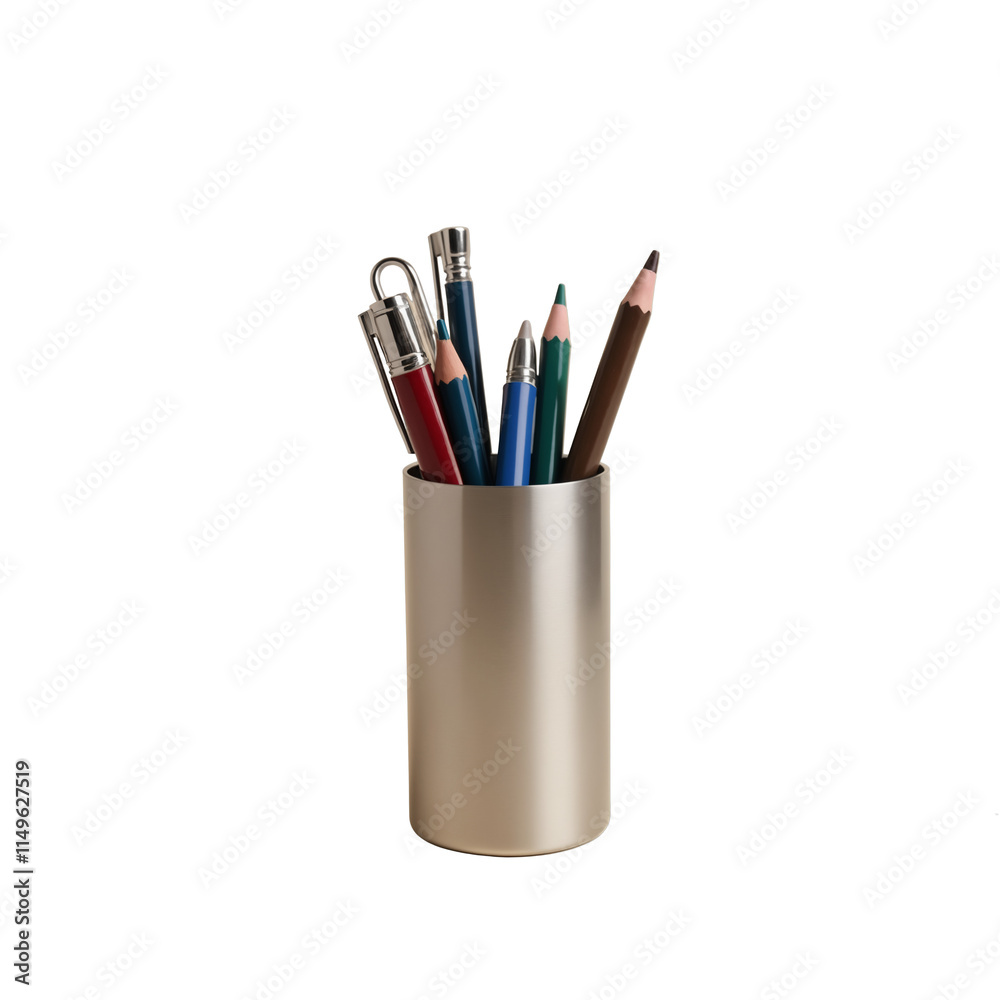 Stylish Pen Holder with Colorful Writing Instruments. Transparent background Stylish Pen Holder with Colorful Writing Instruments. Transparent background