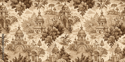 Vintage sepia-toned wallpaper featuring intricate architectural designs.