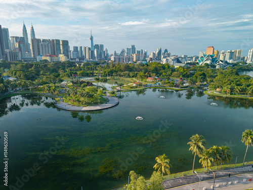 aerial view of kuala lumpur in morning scenery lake park