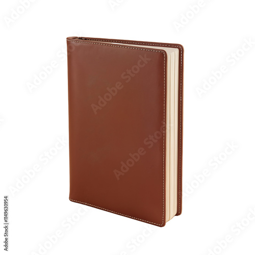 Elegant Brown Leather Journal for Writing and Notes. Transparent background