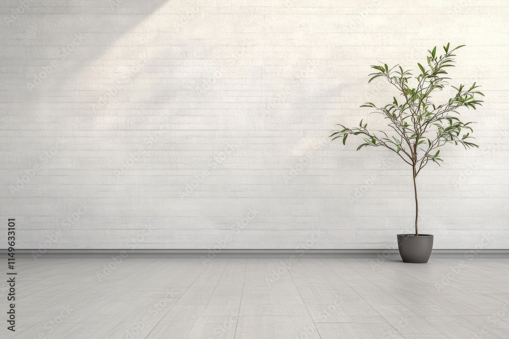 Minimalist Interior with Potted Plant - 3D Render Minimalist Interior with Potted Plant - 3D Render
