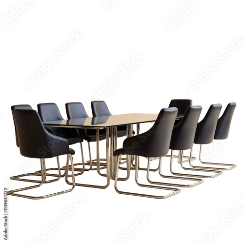 Modern Conference Table with Black Chairs. Transparent background