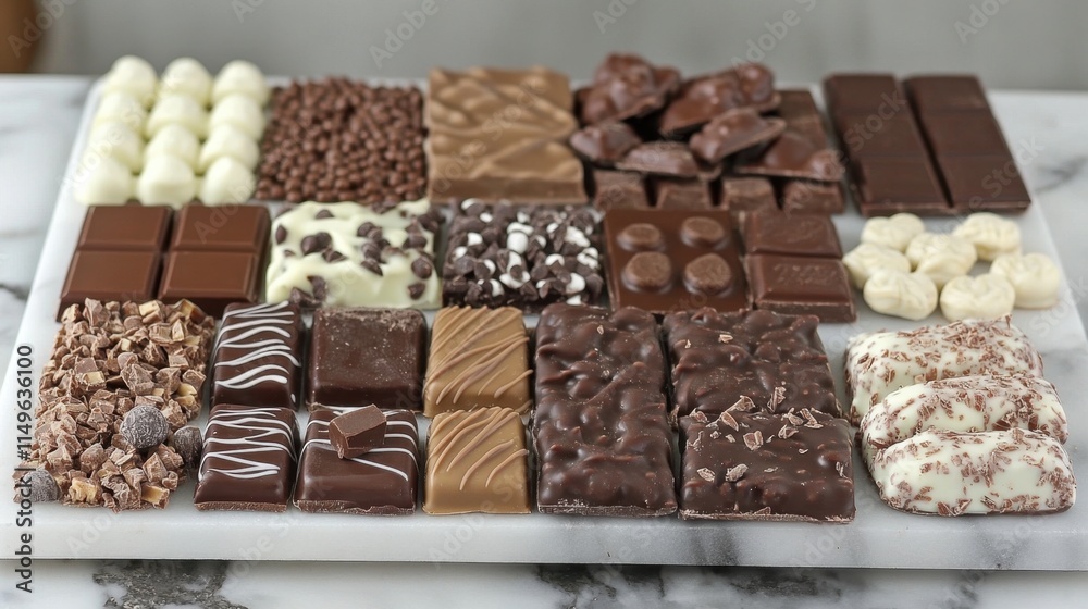 Assorted Gourmet Chocolates on a Marble Surface for Delicious Treats Assorted Gourmet Chocolates on a Marble Surface for Delicious Treats