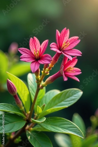 Dendrophylax lindenii flowers in garden landscape, branch, blossom, leaves photo