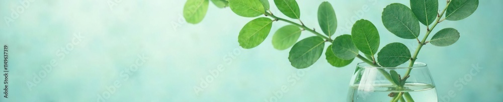 Eucalyptus leaves in a vase with a clear glass background, water, leafy, clear glass Eucalyptus leaves in a vase with a clear glass background, water, leafy, clear glass