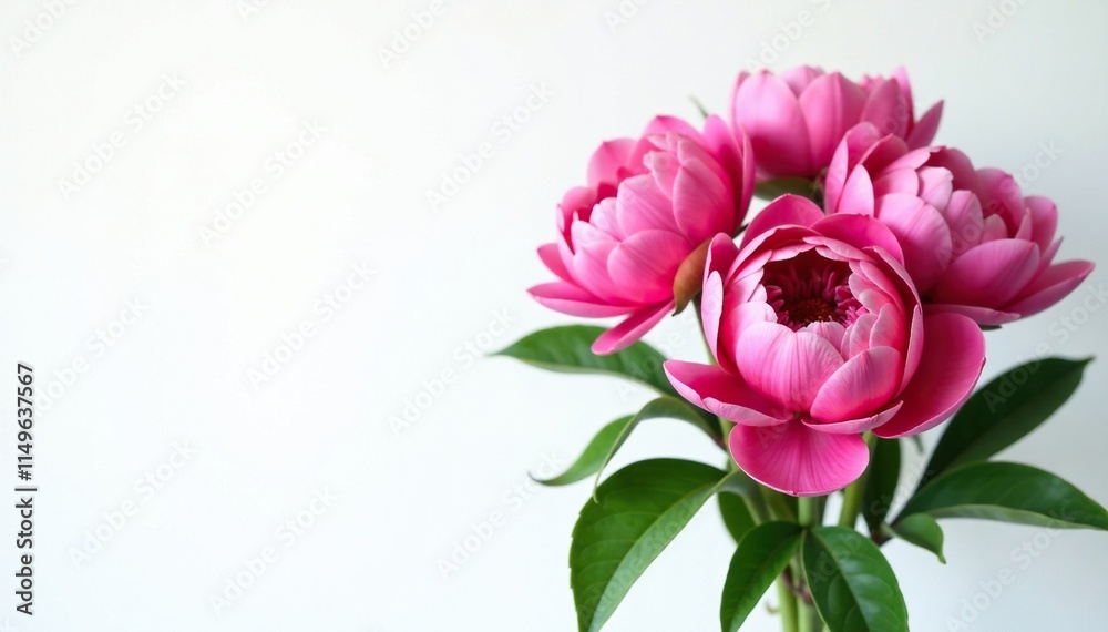 Fresh cut peony bouquet against stark white background, arrangement, bouquet Fresh cut peony bouquet against stark white background, arrangement, bouquet