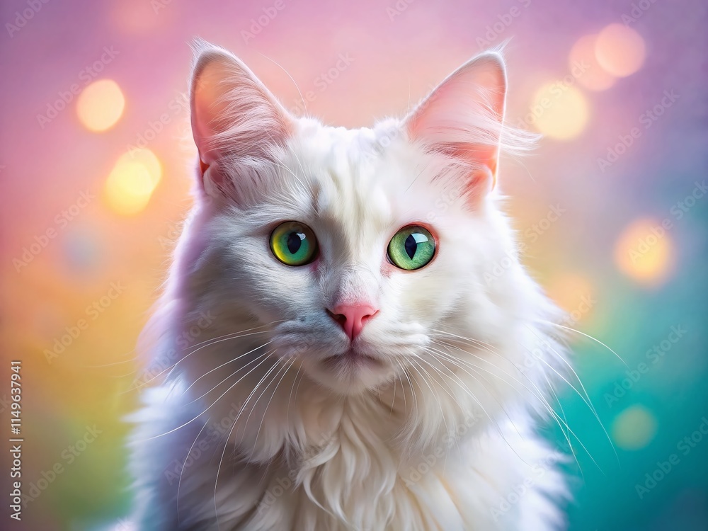 Pastel Double Exposure: White Turkish Angora Cat Pastel Double Exposure: White Turkish Angora Cat