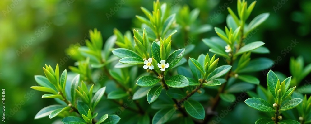 Low-growing mastic shrub with dark green needles and small white flowers, bush, mastic, shrub Low-growing mastic shrub with dark green needles and small white flowers, bush, mastic, shrub