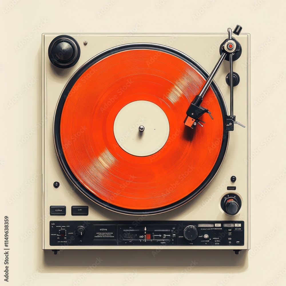 Fototapeta premium Vintage Turntable Plays Orange Vinyl Record