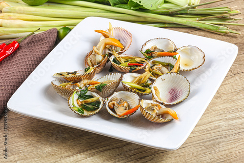 Asian mollusk shell steamed with spices photo