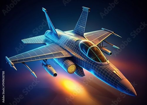 3D Wireframe Model of a Fighter Jet: Detailed Engineering Sketch photo