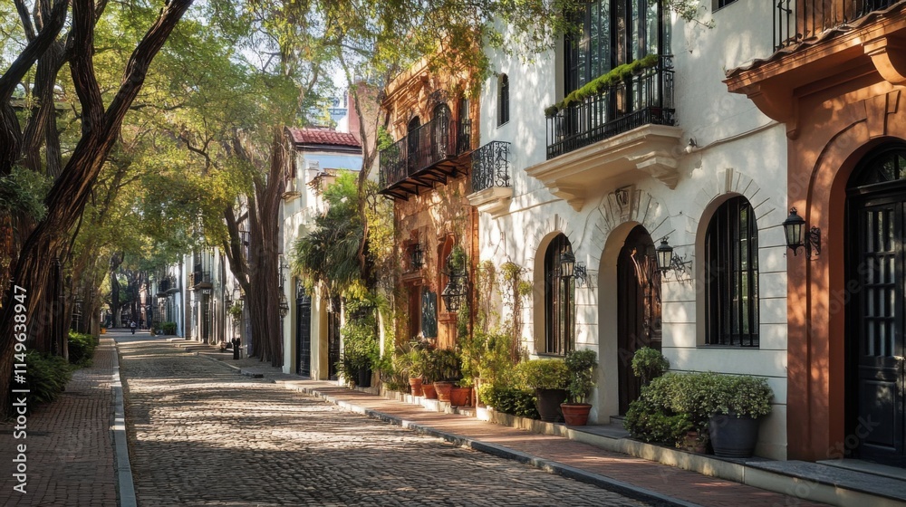 Fototapeta premium Historic streets add charm and character to modern cities.