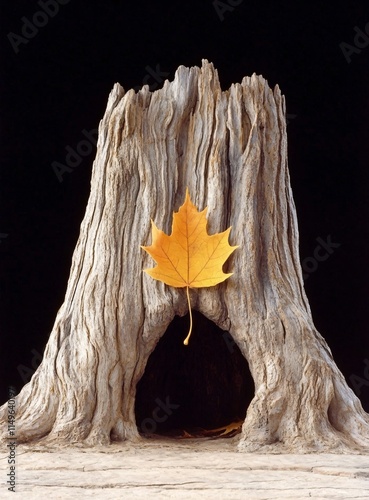 Autumn Leaf in Old Tree Stump Hollow Nature Scene photo