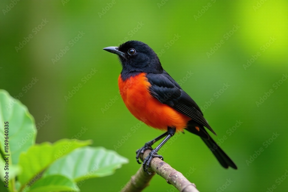 Black-capped Tanager with distinctive black cap and orange-red breast, foliage, nature Black-capped Tanager with distinctive black cap and orange-red breast, foliage, nature
