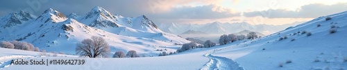 Snowflakes dance and fall gently from the sky onto the snowy Eildon Hills, winter, hills, scenery photo