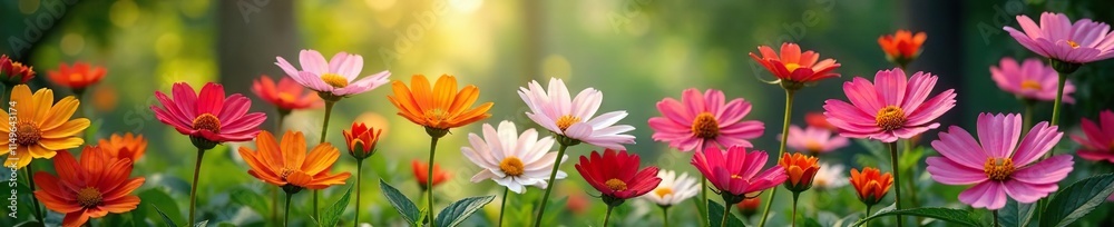 Tall and short flowers together in a beautiful garden, colorful, colorful blooms Tall and short flowers together in a beautiful garden, colorful, colorful blooms