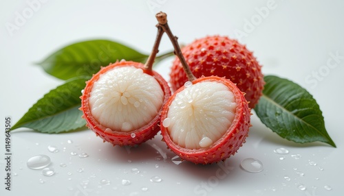 Photo of delicious Lychee fruit with fresh looking water droplets, contains many vitamins for health photo