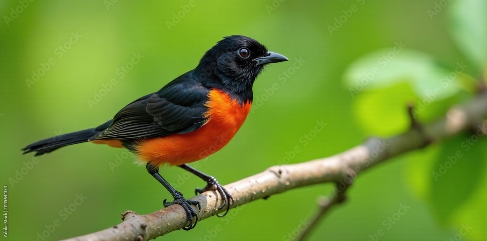 Black-capped Tanager with distinctive black cap and orange-red breast, black capped tanager, tree Black-capped Tanager with distinctive black cap and orange-red breast, black capped tanager, tree