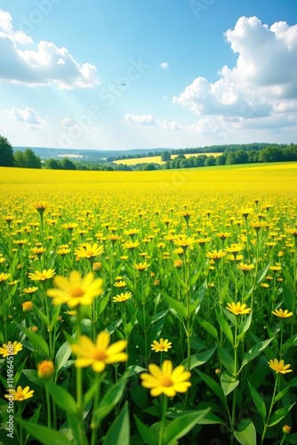 Densely grown sunhemp field with yellow flowers, plants, landscape, sunhemp photo