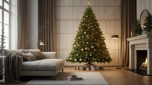 Festive Elegance: A Luxurious Christmas Living Room Scene.