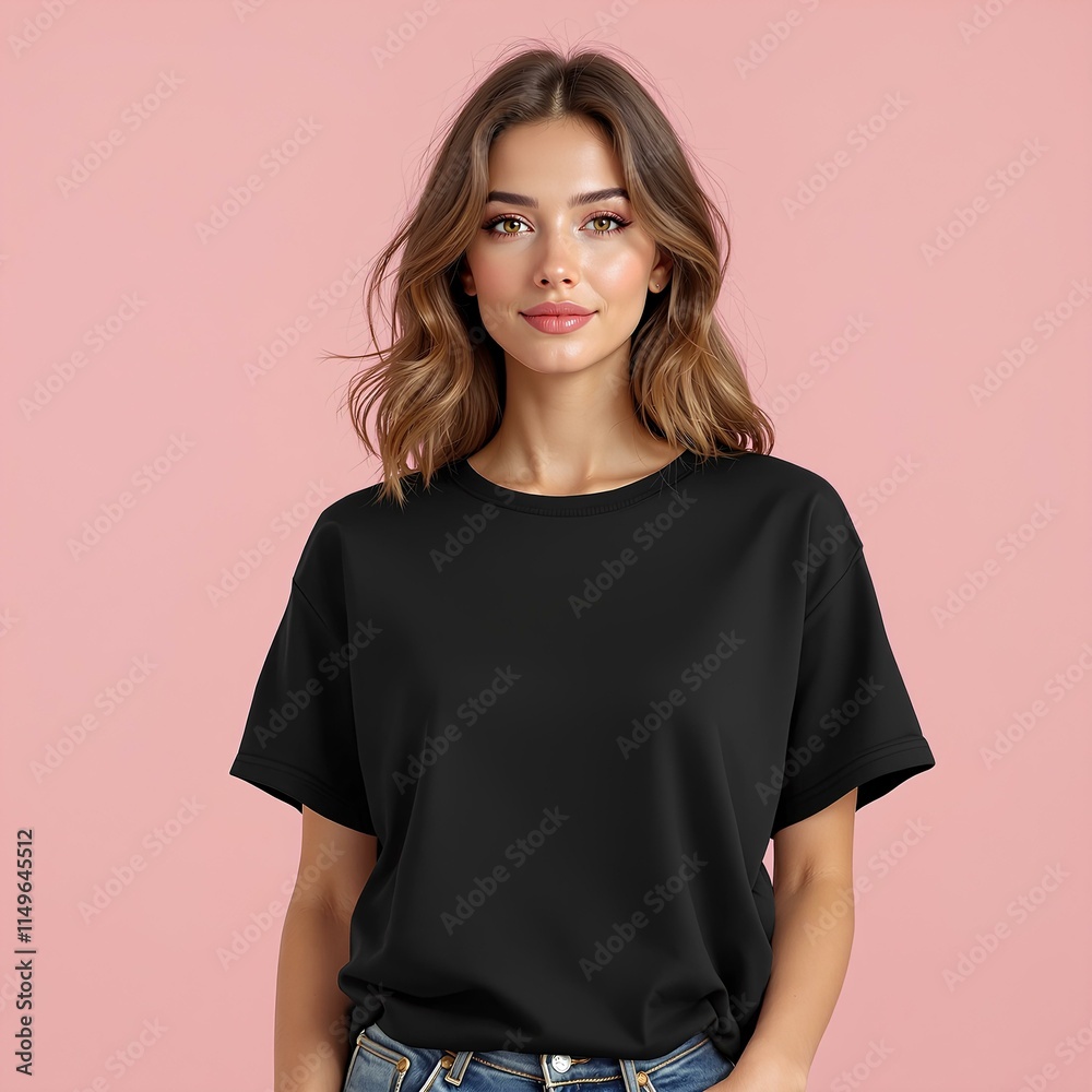 Fototapeta premium Modern Black T-Shirt Mockup for Women’s Fashion E-Commerce