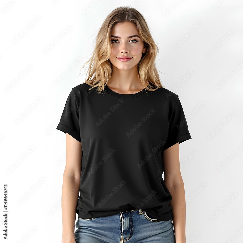 Obraz premium Stylish Black T-Shirt Mockup for Women’s Fashion and Branding Projects
