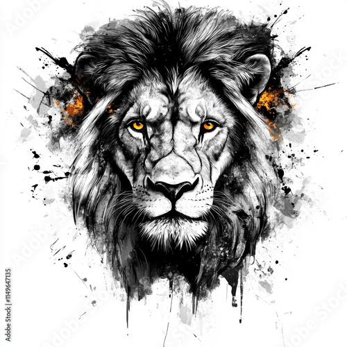 Tattoo design, a lion head made with ink splashes on a white background photo