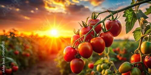 Silhouette of Red Ripe Tomatoes on Vine - Organic Farming, Harvest, UHD 4K Photo