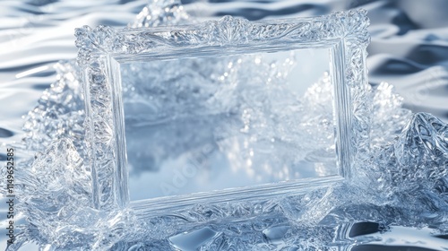 Obraz na płótnie Elegant transparent water-effect frame, featuring a pristine white core, ideal for showcasing cherished memories and artistic displays. w salonie