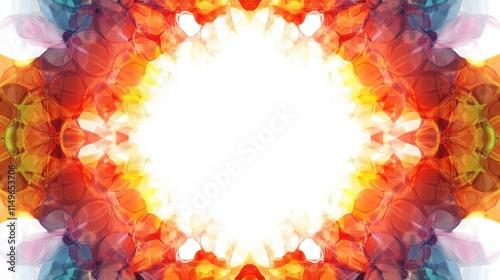 Obraz na płótnie Vibrant kaleidoscope border framing a luminous white center, intricate patterns create a striking visual contrast and dynamic energy. w salonie