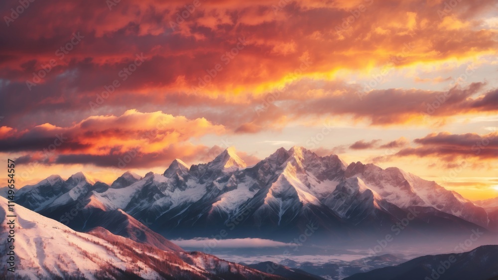 Fototapeta premium Majestic mountain landscape at sunset with vibrant colors