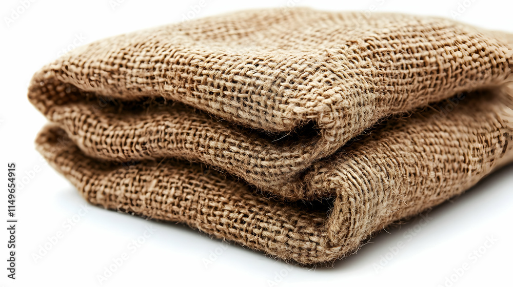 A folded piece of burlap fabric showcasing its texture and natural color. A folded piece of burlap fabric showcasing its texture and natural color.