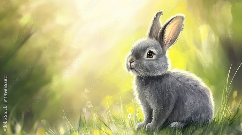 Fototapeta premium Cute and beautiful gray bunny