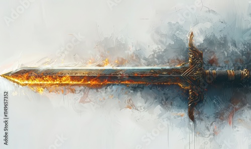 Flaming sword of the spirit, an artistic representation of divine strength and the power of the word photo