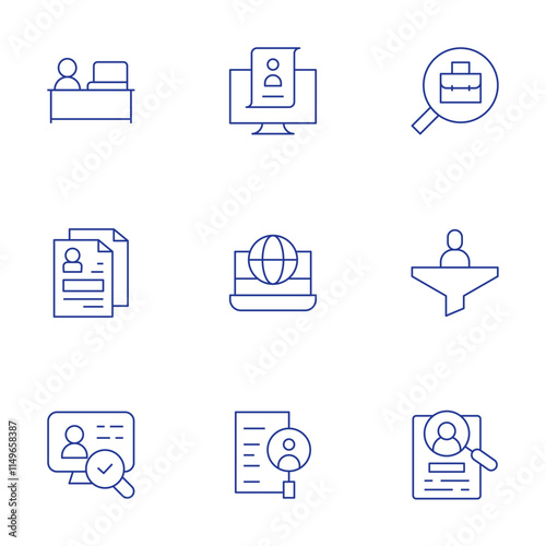 Recruitment icons set. Thin Line style, editable stroke. applicant, cv, hr, international recruitment, online recruitment, recruitment