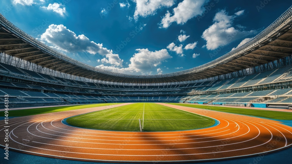 Majestic Outdoor Stadium Under Blue Skies with Athletic Track Majestic Outdoor Stadium Under Blue Skies with Athletic Track