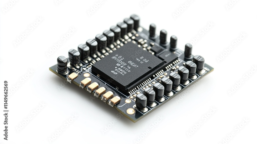 High-Quality Close-Up of a Computer Microchip on a White Background High-Quality Close-Up of a Computer Microchip on a White Background