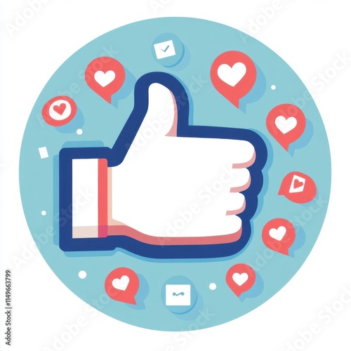A thumbs up sign with hearts surrounding it. The thumbs up sign is surrounded by a circle of hearts, which are arranged in various sizes and positions. The image conveys a positive and uplifting mood