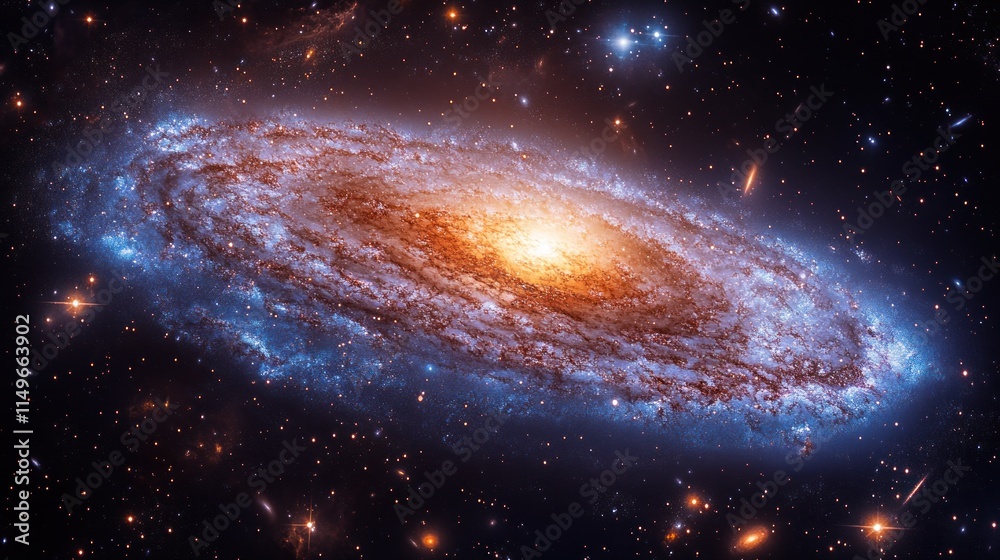 Fototapeta premium Spiral galaxy, stars, cosmic dust, vibrant colors.