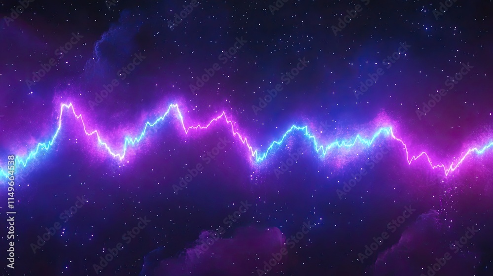 Vibrant Electric Lightning in Cosmic Space with Stars and Clouds