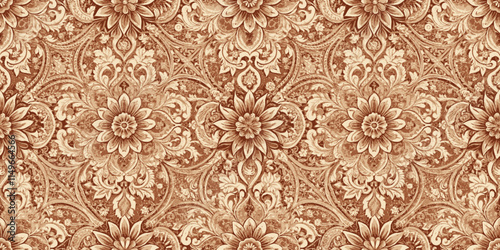 Intricate floral pattern in warm brown tones, evoking elegance and timeless beauty.