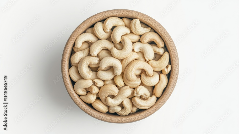 Cashew Nuts in a Wooden Bowl Isolated on Light Background Cashew Nuts in a Wooden Bowl Isolated on Light Background