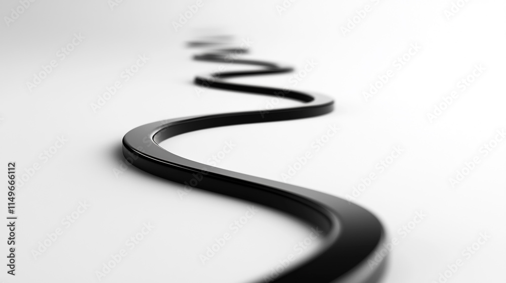 Naklejka premium Curved black line creates a flowing pattern on a clean white surface. 