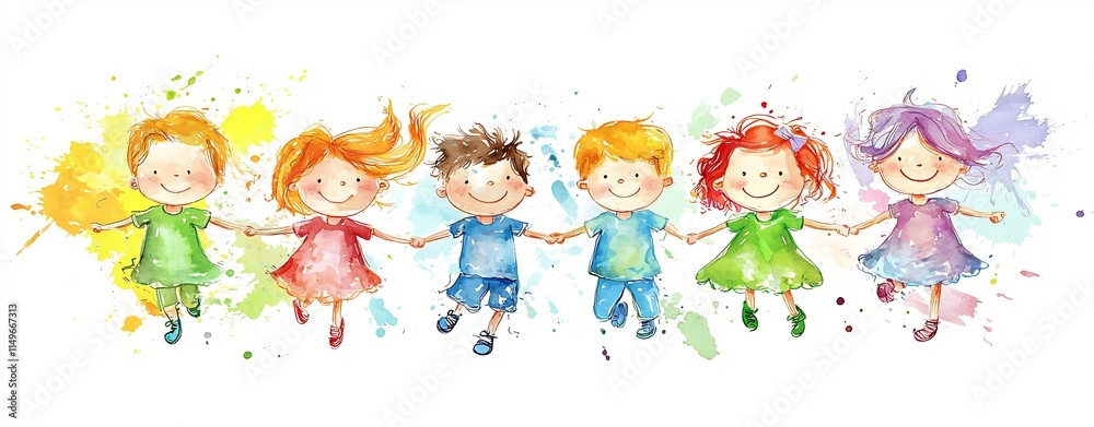 Group of Energetic and Happy Children Jumping and Playing Together with Bright and Colorful Expressions Group of Energetic and Happy Children Jumping and Playing Together with Bright and Colorful Expressions
