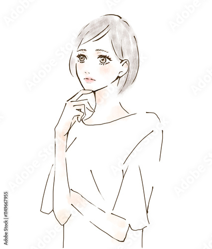 Obraz na płótnie 悩む人のイラスト 水彩風 疑問 質問 考えるポーズ w salonie