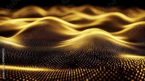 Wallpaper Mural Abstract golden wave pattern with luminous dots on a dark background Torontodigital.ca