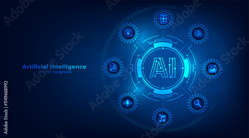 Concept of Artificial intelligence. AI technology for big data analytics and generate ideas. Creating innovation from machine learning. AI and Neural networks. Vector illustration.