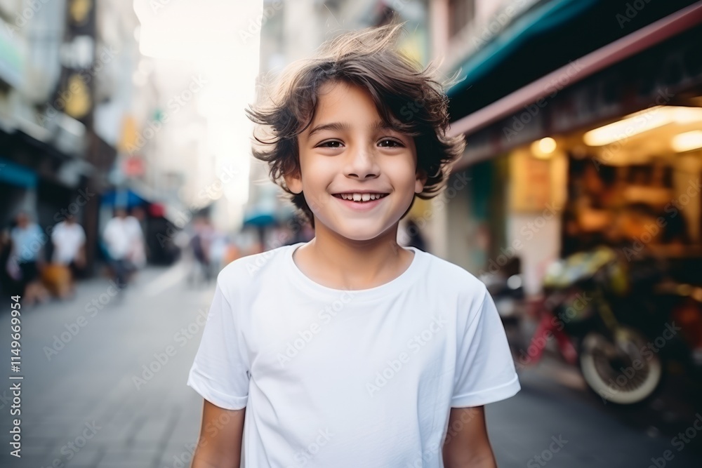 Portrait of a cute little boy smiling at the camera while standing on the street Portrait of a cute little boy smiling at the camera while standing on the street