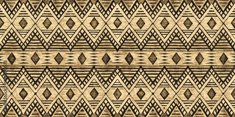 Intricate tribal pattern in earthy tones with geometric shapes and lines. Intricate tribal pattern in earthy tones with geometric shapes and lines.