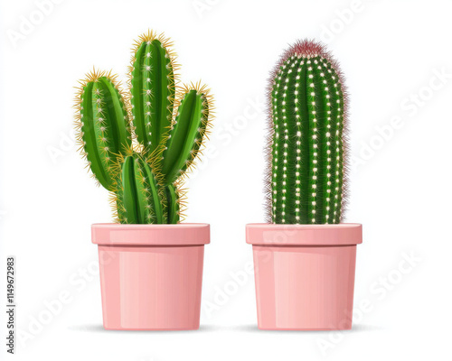 Two stylish cacti in pink pots, perfect for home decor.